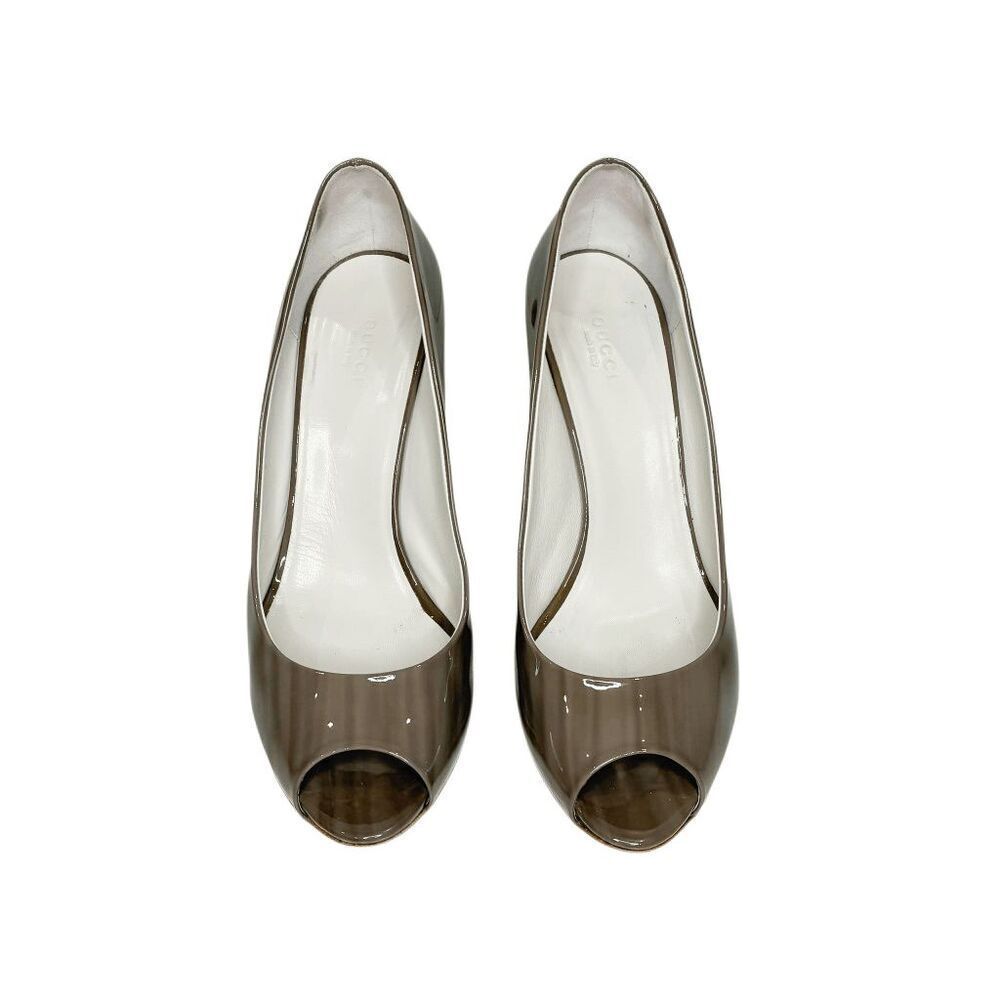 Gucci Acquarel Patent Leather Pumps Gravel Peep Toe Heels GG Logo EU 39.5 - Picture 3 of 12